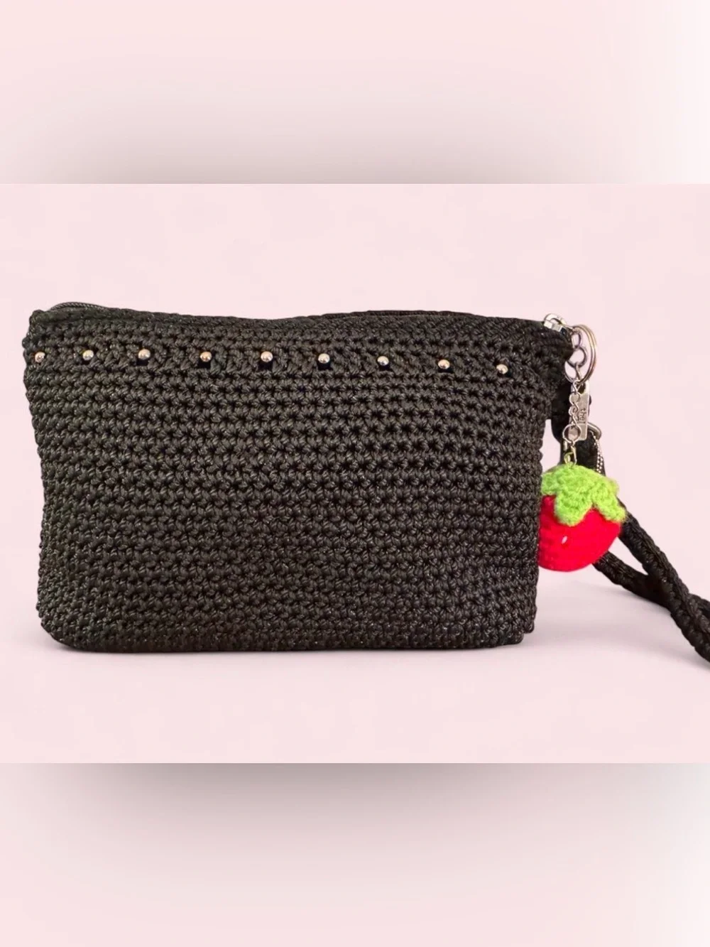 The Sak Black Crochet Wristlet with Silver Studs